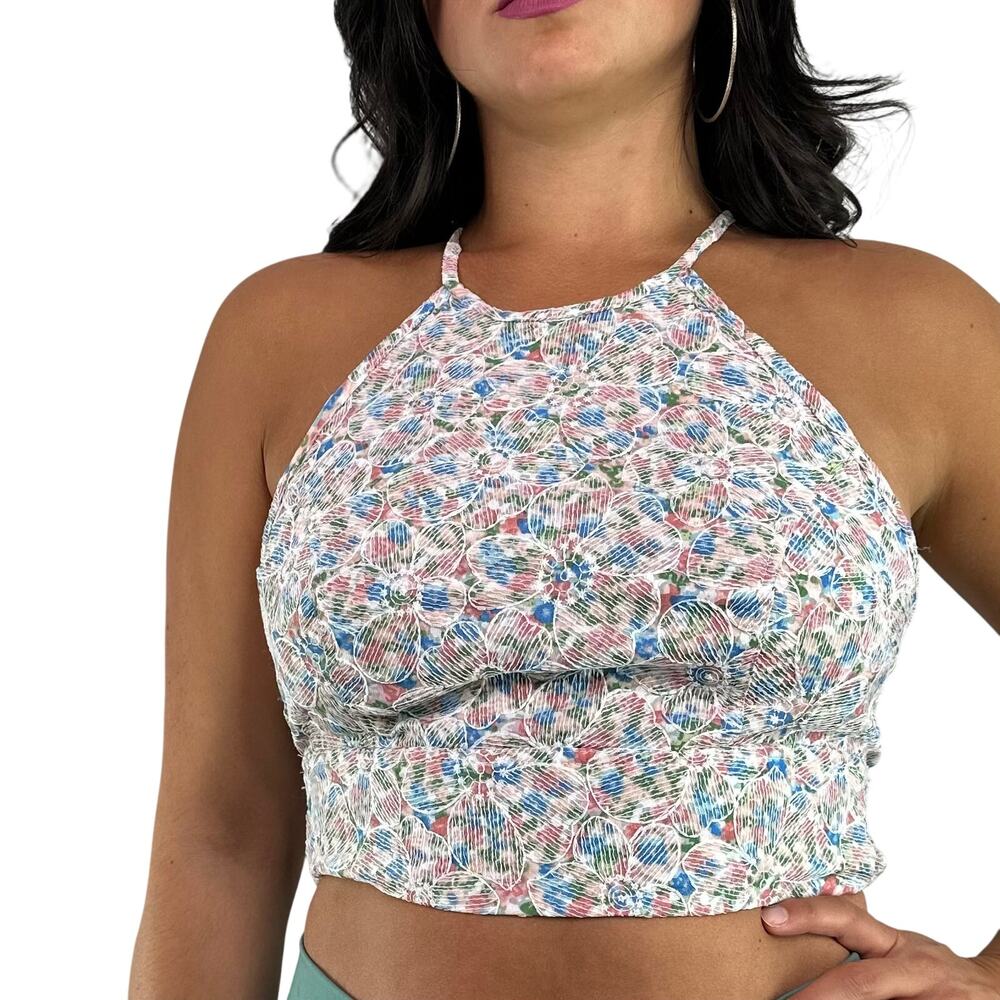 Unique Vintage Floral Print Halter Crop Top